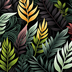  seamless floral pattern with leaves on black background created with Generative Ai