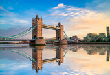Fototapeta Londyn - London Tower Bridge and Thames river viewed at sunset hour in London, England