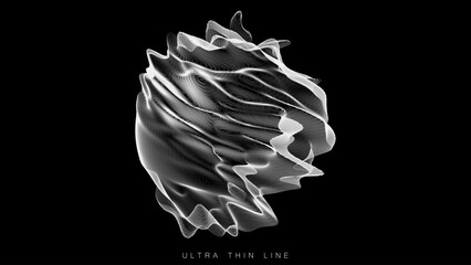 Poster - distorted line spheres. vector thin line glitch geometry.