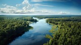 Fototapeta Las - true-to-life aerial view from a tranquil lakeside with a mirrored reflection of the surrounding forest generative ai