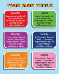 Poster - Vector illustration of a set of colorful speech bubbles with sample text. Infographic design over blue background, vector illustration eps10. card or bulletin board template