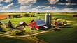 aerial view of a rural farm with fields of crops and a red barn nestled in the landscape generative ai