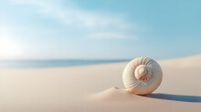 Image Of A Perfectly Spiraled Seashell On A Pristine Sandy Beach, Seashell Spiral In Minimal Form, Seashell On Sand