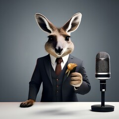 Canvas Print - A dapper kangaroo in a three-piece suit, confidently holding a microphone on stage3