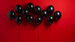 Black balloons with red background. Black Friday and Cyber Monday. 