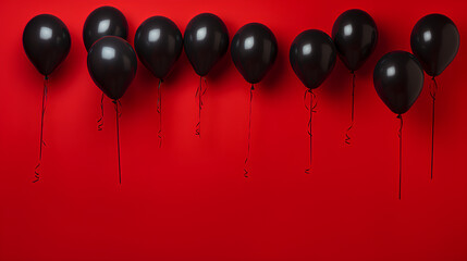 Black balloons with red background. Black Friday and Cyber Monday. 