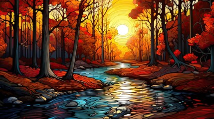 Stunning landscape using the artistic techniques of stained glass.