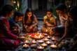 Families celebrating Diwali,children lighting candles together,spreading warmth and happiness