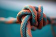 A professional close-up of a boat's colorful rope, tightly knotted for enhanced security.