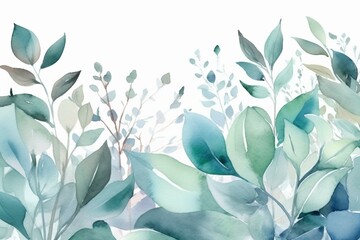 Wall Mural - Watercolor leaf flower decoration frame eucalyptus illustration. Generative AI