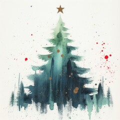 Watercolor christmas tree illustration. Xmas tree silhouette.