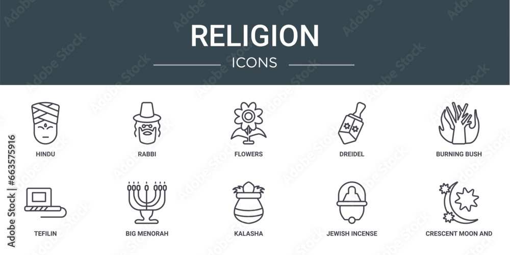 Simple Rabbi Icons set of 10 outline web religion icons such as hindu, rabbi, flowers ...
