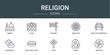 set of 10 outline web religion icons such as medina, kotel, gragger, arabic art, ark of the convenant, sufganiyah, matzo ball soup vector icons for report, presentation, diagram, web design, mobile