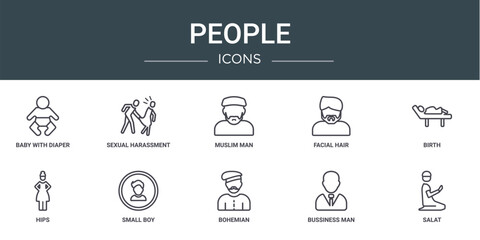 Poster - set of 10 outline web people icons such as baby with diaper, sexual harassment, muslim man, facial h