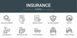 © Digital Bazaar - set of 10 outline web insurance icons such as real estate insurance, license, marriage contract, air travel insurance, risk pool, house for storms, for home of tornado vector icons for report,