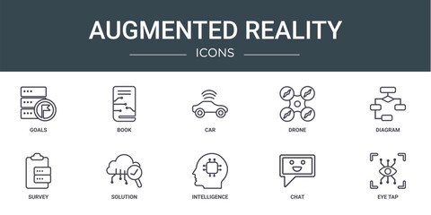 Poster - set of 10 outline web augmented reality icons such as goals, book, car, drone, diagram, survey, solu