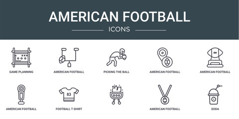 Wall Mural - set of 10 outline web american football icons such as game planning, american football annotation, p