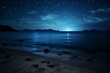 A dark blue sea shimmering under a starry night sky. Generative AI