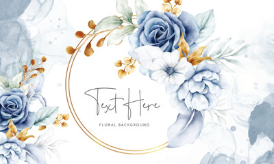 beautiful white blue and gold floral background template