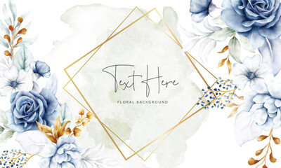 Wall Mural - beautiful white blue and gold floral background template