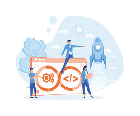 Wall Mural - DevOps developers characters, software delivery automation process concept. flat vector modern illustration 