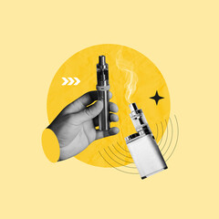 Wall Mural - Hands holding vaporizers, electronic cigarettes, vaping, Hand, Cigarette, Taste, Holding, Nicotine, Fashionable, Abstract, Adult, Electric, Smoking Activity, Technology, Shop, Electronic Cigarette 