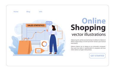 Poster - e-commerce web banner or landing page. entrepreneur selling goods
