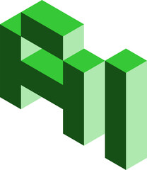 Poster - Artificial Intelligence AI Futuristic Technology 3D Style Voxel Art Text Design Green Icon in Isometric Perspective View. Vector Image.