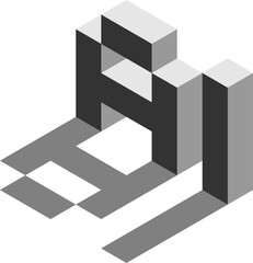 Poster - Artificial Intelligence AI Futuristic Technology 3D Style Voxel Art Text Design Gray Monochrome Icon with Shadow Effect in Isometric Perspective View. Vector Image.