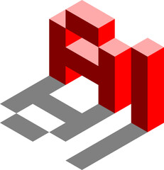 Poster - Artificial Intelligence AI Futuristic Technology 3D Style Voxel Art Text Design Red Icon with Shadow Effect in Isometric Perspective View. Vector Image.