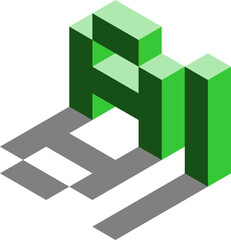 Poster - Artificial Intelligence AI Futuristic Technology 3D Style Voxel Art Text Design Green Icon with Shadow Effect in Isometric Perspective View. Vector Image.