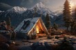 Mountain Valley Glamping Retreat Under Clear Skies, Featuring Spacious Tents, Campfire Smoke, Rustic Furnishings, and Snow-Capped Peaks in The Distance.