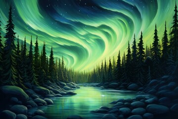 Wall Mural - swirling auroras in the canadian wilderness, ethereal lights painting the night sky.