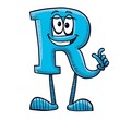  alphabet blue letter R with arm leg and cute eyes cartoon character