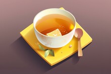 A Real Isometric Illustration Of A Teacup With Carigane Tea And Kukicha Tea. Generative AI