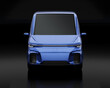 Front view of blue electric powered delivery van on black background. Generic design. 3D rendering image.