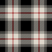 Black, Beige And Red Tartan Plaid Pattern. Vector Seamless Check Pattern For Plaid Fabric, Flannel Shirt, Blanket, Clothes, Skirt, Tablecloth, Textile.