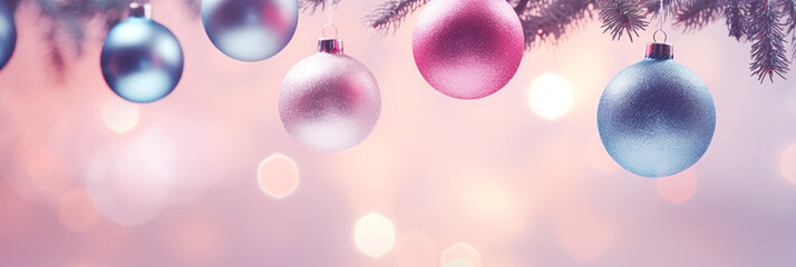 Wall Mural - Christmas pastel colored baubles with beautiful bokeh lights