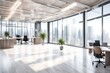 Beautiful blurred background of a light modern office interior with panoramic windows