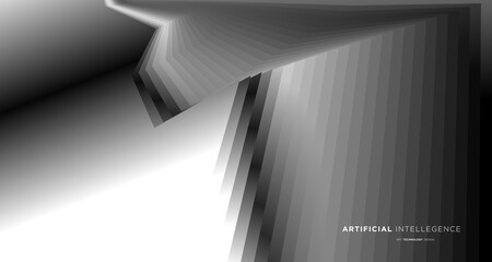 Vector abstract geometric dynamic shape on white and black background for concept of AI technology