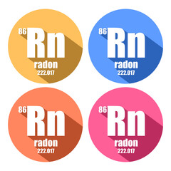 Poster - Radon chemical element. Sign with atomic number and atomic weight with long shadows. Chemical element of periodic table.