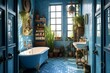 a blue bathroom. Generative AI