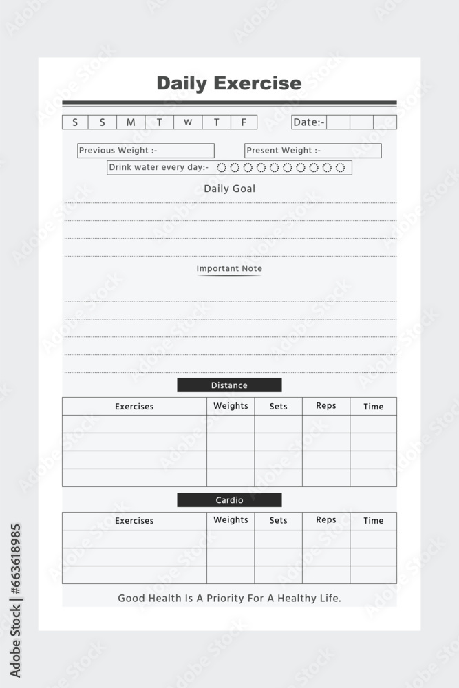 Daily Exercise log book ,Kdp Interior design, daily planner, journal ...