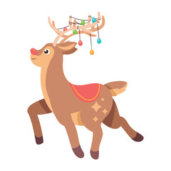 Wall Mural - christmas deer with lights bulbs