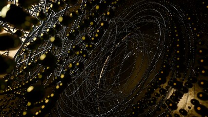 Poster - Abstract background of metal strings and beads. Design. Technological tornado im spinning motion.