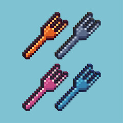 Poster - Isometric Pixel art 3d of fork for items asset.Gold fork on pixelated style.8bits perfect for game asset or design asset element for your game design asset.