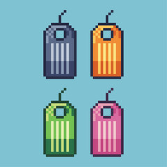 Poster - Pixel art sets of tag price with variation color item asset. Simple bits of golden tag price on pixelated style. 8bits perfect for game asset or design asset element for your game design asset.