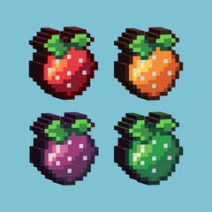 Fototapete - Isometric Pixel art 3d of berries food for items asset. Berries on pixelated style.8bits perfect for game asset or design asset element for your game design asset.