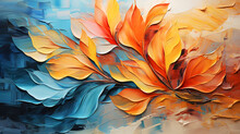 Colorful Leaves Painting Art Abstract Background. Wallpapers, Posters, Cards, Murals, Rugs, Hangings Paint. Generative Ai