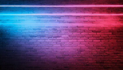 Wall Mural - Lighting effect red and blue neon background, Neon light on brick walls that are not plastered background and texture. wallpaper, abstract blue background with lines